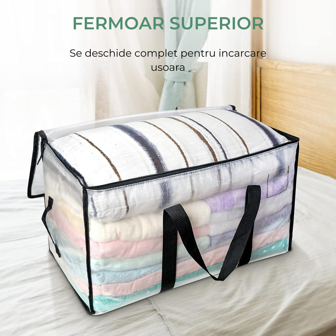 Set 6 Genți Depozitare Elindor® Supradimensionate, cu Mânere Întărite, Transparente