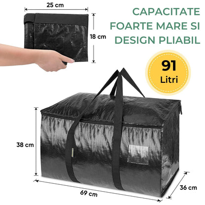 Set 6 Genți Depozitare Elindor® Supradimensionate, cu Mânere Întărite, Negru
