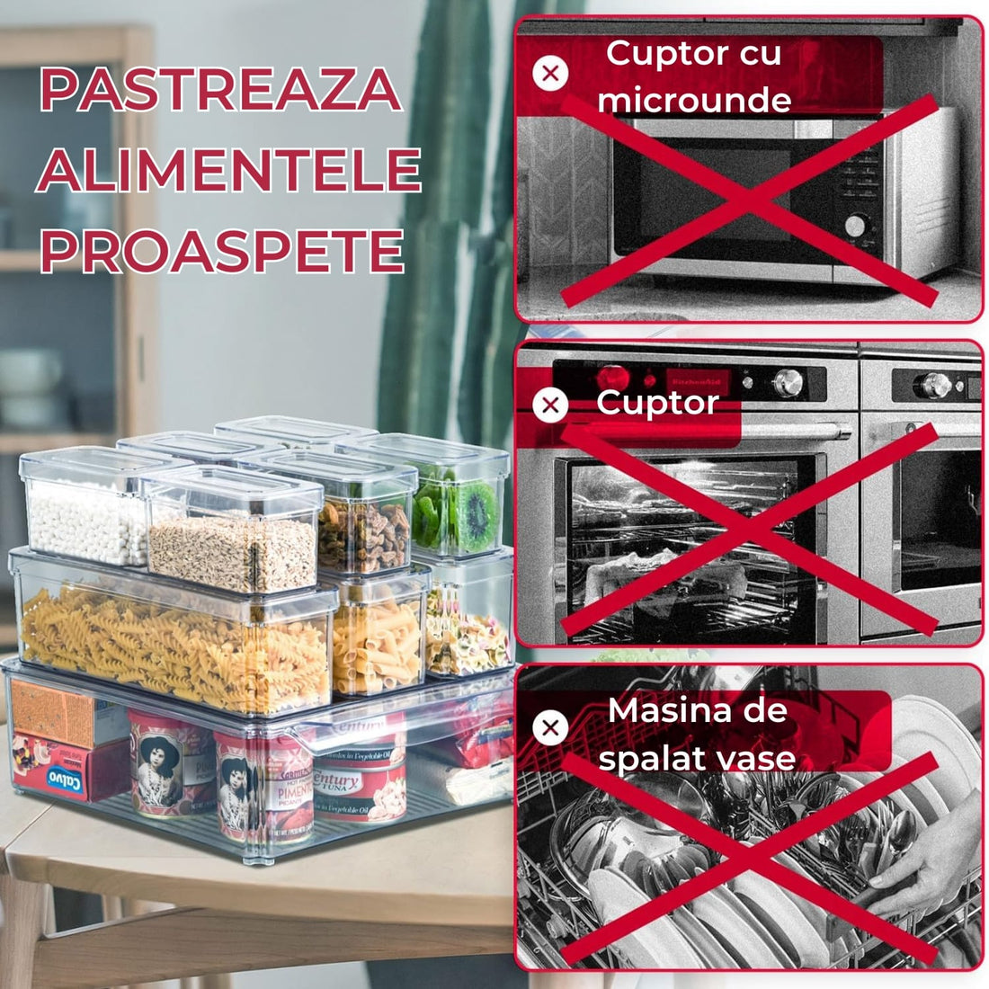 Set 10 Organizatoare Elindor® pentru Frigider cu Capace, Suprapozabile, Cutii Organizare, BPA-Free, pentru Fructe si Legume
