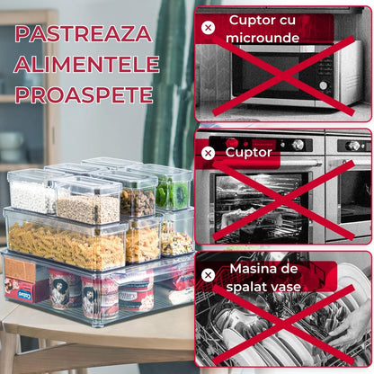 Set 10 Organizatoare Elindor® pentru Frigider cu Capace, Suprapozabile, Cutii Organizare, BPA-Free, pentru Fructe si Legume