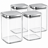 Set 4 Recipiente Elindor®, 1200 ml, Organizare si Depozitare Alimente Uscate, Inchidere Ermetica cu Capac din Inox, Ideale pentru Cafea, Cereale, Faina, Zahar, Transparent
