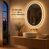 Oglinda de Perete Elindor® Antiaburire, Ovala, Montare pe Verticala, fara Rama, Ideala pentru Baie, Iluminare Led, Buton ON/OFF Luminat si Noaptea, Rezistenta la Umiditate IP44, 60 x 80 cm