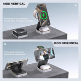 Incarcator Wireless 3 in 1 MagSafe Elindor®, Pliabil, Fast Charging 15W, Suport Magnetic pentru iPhone si Apple Watch