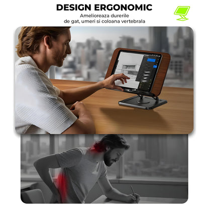 Suport de Carte Elindor® pentru Lectura, Accesoriu Carti Versatil, Reglabil si Pliabil, cu Baza Rotativa 360° si Cleme Elastice, pentru Carte de Bucate, Manuale, Retete, Partituri, 34 x 23 cm, Negru / Maro
