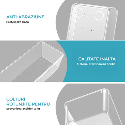 Set 12 Cutii Depozitare Elindor® Organizator pentru Bucatarie si Baie, 4 Marimi, Organizatoare Dulap si Sertare, Cutie pentru Sertar, Frigider, Camara, Baie, Bar, Birou, Cos Multifunctional, Separator Fructe, Legume, Creme, Parfumuri, Plastic Acrilic