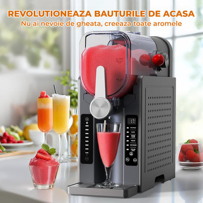 Masina Slushie Elindor® fara Gheata, 6 Programe Automate, Ecran LED, Auto Curatare, Capacitate 2 L, Otel Inoxidabil 304 + ABS, Racire Rapida 15-60 Min, Bauturi Inghetate, Smoothie, Frappe, Milkshake, 44.5 × 44 × 21 cm, Negru