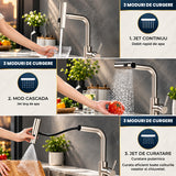 Baterie Chiuveta Baie Aurie Elindor® Robinet de Apa, Modern cu Pipa Extractibila, 4 Tipuri de Jet: Cascada, Delicat, Jet Puternic si Dus, Monocomanda, Rotativ 360°, pentru Bucatarie, Otel Inoxidabil SUS304, Finisaj Mat