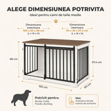 Cusca pentru Animale Elindor® Tip Mobila, Potrivita pentru Caini de Talie Medie, Utilizare in Interior, cu 2 Usi, o Usa Glisanta, Baza Solida, Marime L, 100 x 60 x 68 cm, Alb / Maro