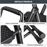 Scara Pliabila Metalica Elindor® cu 2 Trepte, Portabila, cu Pedale Late Antiderapante, Maner de Sprijin, Sistem de Blocare, Picioare Antialunecare, pentru Interior, Uz Casnic, Capacitate 150 kg, 46 x 45 x 80 cm, Negru