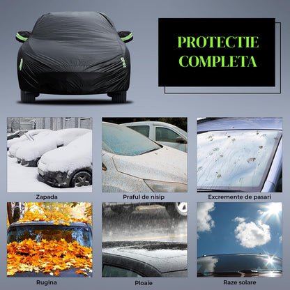 Prelata Auto Premium Elindor® Impermeabila, Protectie UV, Antisoare, Praf, Ploaie si Zapada, Toate Anotimpurile, Husa Exterior, Huse Protectie Completa, Universala, Accesorii Masina, Marime L Hatchback, 400 × 175 × 150 cm, Negru