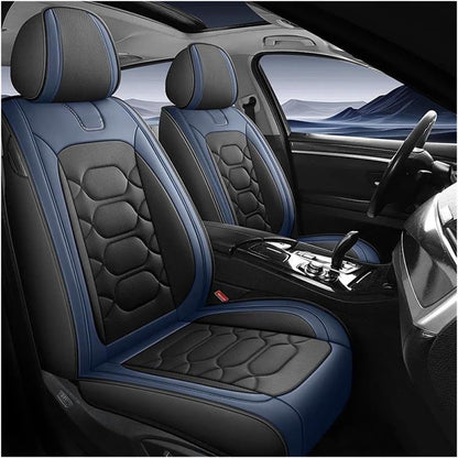 Set 2 Huse Scaune Auto Elindor® Universale, Acoperire 360°, Husa pentru Protectie Sezut si Spatar Scaun Fata, Impermeabila, Piele Ecologica, Accesorii Masina Huse Interior, Albastru