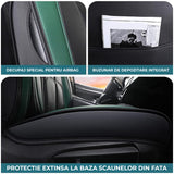 Set 5 Huse Scaune Auto Elindor® Universale, Husa pentru Protectie Sezut si Spatar Scaun Fata si Bancheta Spate, Impermeabila, Piele Ecologica, Accesorii Masina Huse Interior, Verde Inchis