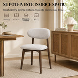 Set 2 Scaune Elindor® Ergonomice, Design Contemporan, Scaun cu Spatar si fara Manere, din Bumbac si In cu Picioare Maro Inchis, Potrivite pentru Living, Bucatarie, Birou, Dormitor, Alb / Gri