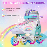 Role Reglabile pentru Copii și Adulți, 4 Roți Luminoase, Curcubeu, Mărimea 32-35 M