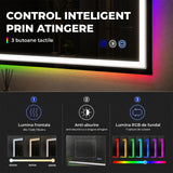 Oglinda de Perete Elindor® Antiaburire, Dreptunghiulara, Montare pe Orizontala, fara Rama, Ideala pentru Baie, Iluminare Led RGB, Buton ON/OFF Luminat si Noaptea, Rezistenta la Umiditate IP44, 100 x 60 cm