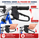 Cadru de Mers Elindor®, Pliabil, cu 4 Roti, Sezut Captusit, Spatar, Frane de Mana cu Blocare, Manere Reglabile pe 4 Niveluri, Cos Depozitare, pentru Persoanele cu Dificultati Locomotorii sau in Etate, Sarcina 120 kg, Albastru