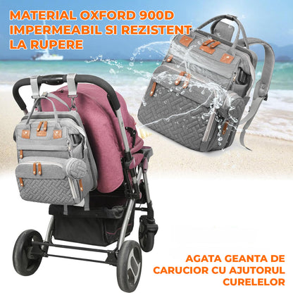 Geanta Scutece Elindor®, Rucsac pentru Bebelusi cu Masa de Schimbare Portabila, Port USB si 19 Buzunare Organizare, Material Oxford 900D Impermeabil, 43 × 30.5 × 24 cm, Gri