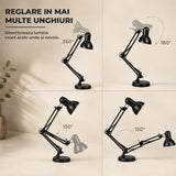 Lampa de Birou Elindor® Neagra cu LED, 3 Moduri Lumina Camera Rece/Cald si 10 Intensitati, Soclu Compatibil E26/E27, Veioza cu 2 Moduri de Utilizare cu Clema sau pe Birou, Brat Reglabil, Protectie pentru Ochi