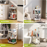 Carucior Organizator 3 Niveluri Elindor®, cu 1 Sertar si Roti 360°, Organizator Bucatarie, Multifunctional, Raft Mobil Organizare Baie, Camara, Birou, Bar, 38 x 27 x 74 cm, Alb