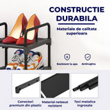 Organizator pentru Pantofi Elindor® Pantofar cu 3 Nivele Mari, Fara Gauri, Suport Metalic pentru Papuci, Dulap Hol, Dormitor, Economisire Spatiu, Depozitare Incaltaminte, 70 × 30 × 57 cm, Negru