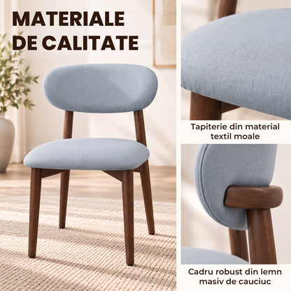 Set 2 Scaune Elindor® Ergonomice, Design Contemporan, Scaun cu Spatar si fara Manere, din Bumbac si In cu Picioare Maro Inchis, Potrivite pentru Living, Bucatarie, Birou, Dormitor, Gri Albastrui