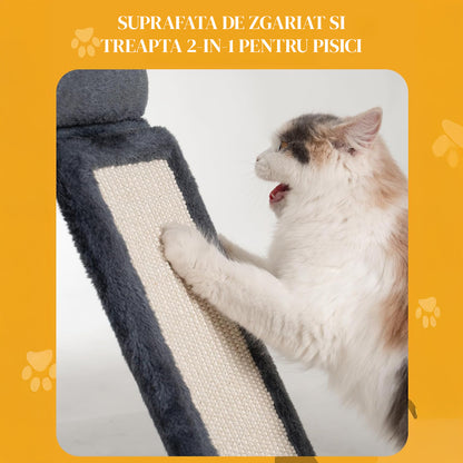 Ansamblu de Joaca Elindor® pentru Pisici, Post pentru Zgariat din Sisal, Stalp pentru Ascutit Gheare, Baza Solida, Pat Moale pentru Dormit, Accesorii Animale de Companie, Montare Usoare, Gri