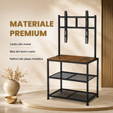 Suport TV Premium Elindor®, Stand cu Montaj pentru Televizoare 23-50 inch, Raft 3 Polite de Depozitare, Latime si Picioare Reglabile, din Cadru Metalic si Lemn, pentru Living si Dormitor, 43.2 x 33.4 x 17.7 cm, Maro Rustic