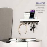 Suport pentru Chei din Lemn Elindor® pentru Perete, cu 6 Carlige, Maontare cu Adeziv sau Suruburi, Compact si Durabil, pentru Hol, Sufragerie, Bucatariei, Dormitor, 25 x 6 x 6 cm, Alb