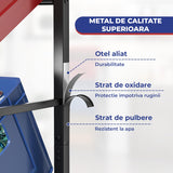 Suport Navete Bauturi Elindor®, 3 Niveluri, Cadru Metalic Rezistent, greutate Maxima Suportata 150 kg, Picioare reglabile, 47.5 × 31.5 × 115.5 cm, Negru