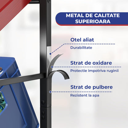 Suport Navete Bauturi Elindor®, 3 Niveluri, Cadru Metalic Rezistent, greutate Maxima Suportata 150 kg, Picioare reglabile, 47.5 × 31.5 × 115.5 cm, Negru