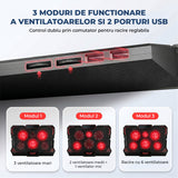 Cooler Laptop Gaming RGB Elindor® Suport cu Unghi Reglabil, Dimensiuni Compatabile 12-17.3 Inch, 6 Ventilatoare Puternice si Silentioase 26dB, Viteza Ajustabila, 2 Porturi USB, pentru Birou, Calatorii, 41.7 × 30 × 3 cm, Negru