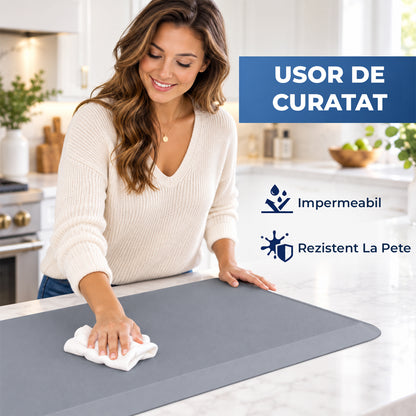 Covor Bucatarie Elindor®, Anti-Oboseala, Spuma Moale, Baza Antiderapanta, Margini Inclinate, Usor de Curatat, pentru Bucatarie si Birou, 120 x 44 cm, Grosime 12 mm, Gri