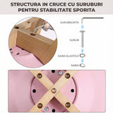 Set 4 Scaune Bucatarie Roz Elindor® din Piele Ecologica, Picioare din Lemn, Scaun Confortabil, Perna Sezut, Elegant, pentru Bucatarie, Dormitor, Living, 50 x 45 x 81 cm