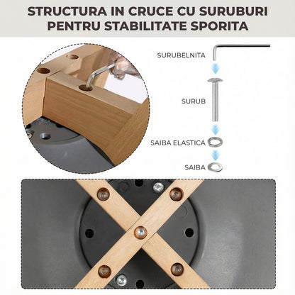 Set 4 Scaune Bucatarie Gri Elindor® din Piele Ecologica, Picioare din Lemn, Scaun Confortabil, Perna Sezut, Elegant, pentru Bucatarie, Dormitor, Living, 50 x 45 x 81 cm