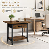 Carucior Organizator 2 Niveluri Elindor® , cu Roti 360°, cu Sertar, Organizator Bucatarie, Raft Mobil Organizare Baie, Camara, Birou, Bar, 55.9 x 38.1 x 40.6 cm, Negru / Maro