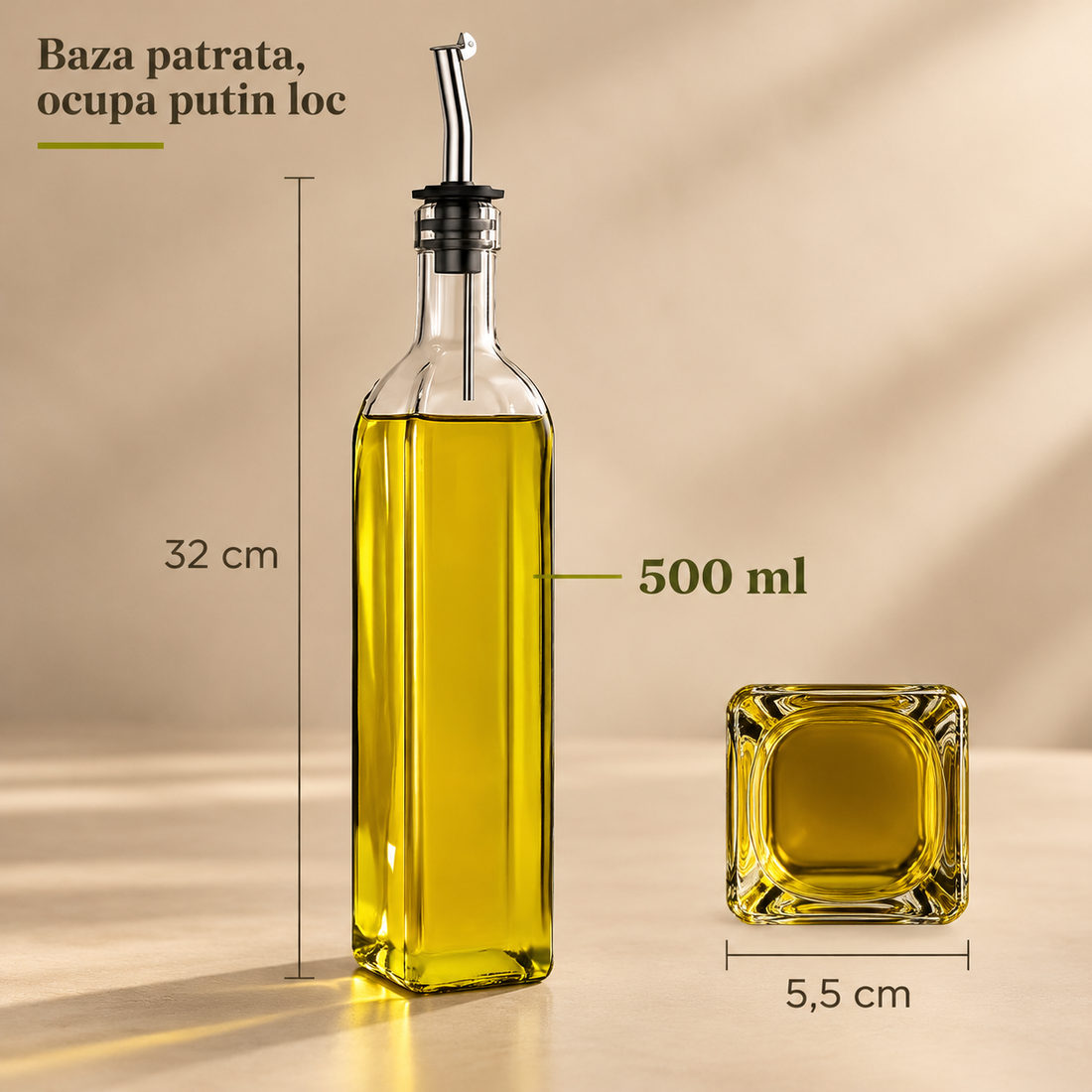 Set 2 Sticle pentru Ulei si Otet Elindor® 500ml, Oliviera Dozatoare Multifunctionala, Control Precis, pentru Gatit, Friteuza cu Aer, Salate, Material Sticla si Inox, Design Dual pentru Ulei si Otet, Transparent