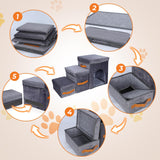 Scari Animale Elindor®, 3 Trepte pentru Caini si Pisici cu Spatiu Depozitare, Trepte Antiderapante pentru Pat sau Canapea, Structura din Placa de Inalta Densitate si Material Textil, pentru Dormitor, Living, 78 x 45 x 34 cm, Gri