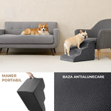 Scari Animale Elindor®, 3 Trepte pentru Caini si Pisici cu Spatiu Depozitare, Trepte Antiderapante pentru Pat sau Canapea, Structura din Placa de Inalta Densitate si Material Textil, pentru Dormitor, Living, 40 × 57 × 35 cm, Gri
