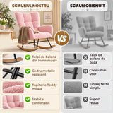 Fotoliu Balansoar Elindor® cu Spatar, Ergonomic, Cadru Solid din Otel, Ideal pentru Living, Dormitor, Camera Copilului, 68 x 88 x 93 cm, Roz