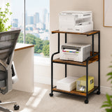 Carucior Organizator 3 Niveluri Elindor® , cu Roti 360°, Organizator Bucatarie, Multifunctional, Raft Mobil Organizare Baie, Camara, Birou, Bar, 80 x 55 x 40 cm, Negru / Maro