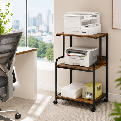 Carucior Organizator 3 Niveluri Elindor® , cu Roti 360°, Organizator Bucatarie, Multifunctional, Raft Mobil Organizare Baie, Camara, Birou, Bar, 80 x 55 x 40 cm, Negru / Maro