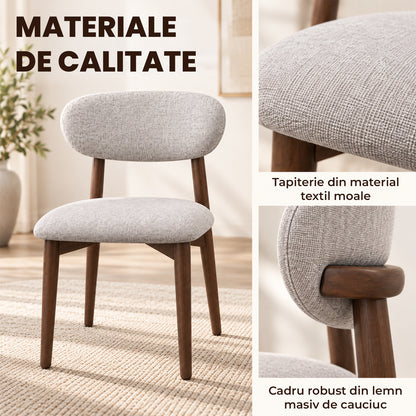 Set 2 Scaune Elindor® Ergonomice, Design Contemporan, Scaun cu Spatar si fara Manere, din Bumbac si In cu Picioare Maro Inchis, Potrivite pentru Living, Bucatarie, Birou, Dormitor, Gri Deschis