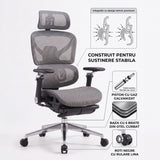 Scaun de Birou Elindor® Ergonomic, cu Functie de Masaj, Scaun cu Spatar si Manere, din Plasa, Suport pentru Picioare si Lombar, cu Roti, Inaltime Reglabila 115 - 125 cm, Negru