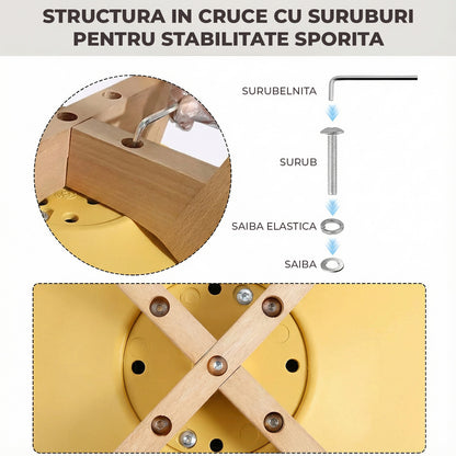 Set 4 Scaune Bucatarie Elindor® din Piele Ecologica, Picioare din Lemn, Scaun Confortabil, Perna Sezut, Elegant, pentru Bucatarie, Dormitor, Living, 50 x 45 x 81 cm, Galben