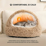 Pat Confortabil pentru Caini si Pisici Elindor® Rotund, Culcus Moale Antiderapant, Potrivit pentru Caine si Pisica de Talie Mica si Medie, Ideal in Orice Anotimp, in Casa, 60 × 60 × 16 cm, Maro
