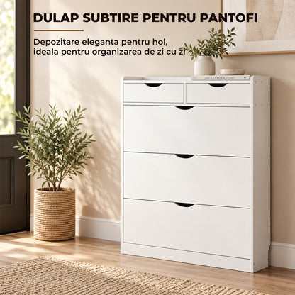 Dulap pentru Pantofi Elindor® Organizator Tip Pantofar cu 4 Niveluri, Fara Gauri, Suport pentru Papuci, Dulap Hol, Living, Dormitor, Economisire Spatiu, Depozitare Incaltaminte, 130 x 80 x 17 cm, Alb