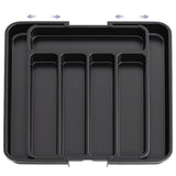 Organizator Elindor® pentru Tacamuri si Ustensile de Bucatarie, 5-7 Compartimente, Sertar Extensibil, Suport Ajustabil pentru Cutite, Linguri, Furculite, Accesorii Bucatarie, Separator Sertar, 32 × 22 × 4 cm, Negru