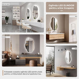 Oglinda de Perete Elindor® Asimetrica, fara Rama, Decorativa, Verticala / Orizontala, Eleganta, Ideala pentru Baie, Birou, Hol, Living, Dressing, Iluminare Led, Intensitate Ajustabila, Antiaburire, Tempera de Culoare 4500K, 85 x 52 cm