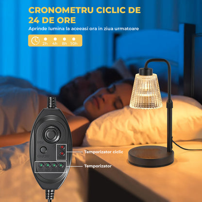 Lampa de Incalzire Lumanari Elindor® cu Abajur din Sticla, Corp Metalic, Stil Minimalist, pentru Evenimente si Ambient Aacsa, Material Durabil, pentru Spatii Decorative, Sfesnic Lumanare Elegant, Cadou Ideal pentru Mama, Aranjamente, 33x15 cm, Negru