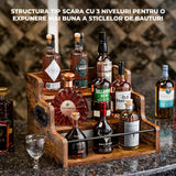 Raft Expunere Sticle Elindor®, Suport Bauturi 3 Niveluri pentru Bar sau Bucatarie, din Lemn, Design Vintage, pentru Vin, Whiskey, Rom, 40 × 30 × 23.8 cm, Maro